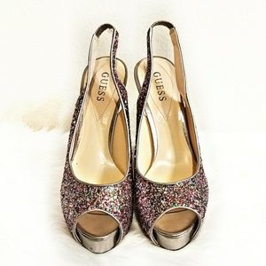 GUESS glitter platform heels